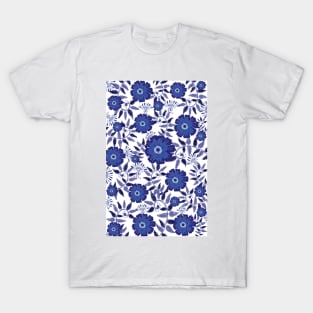 Blue and white Portuguese azulejo inspired pattern T-Shirt